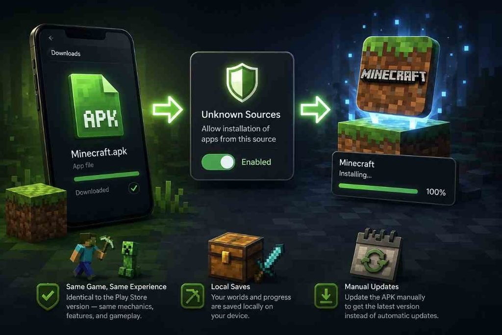 Minecraft APK download and installation process graphic