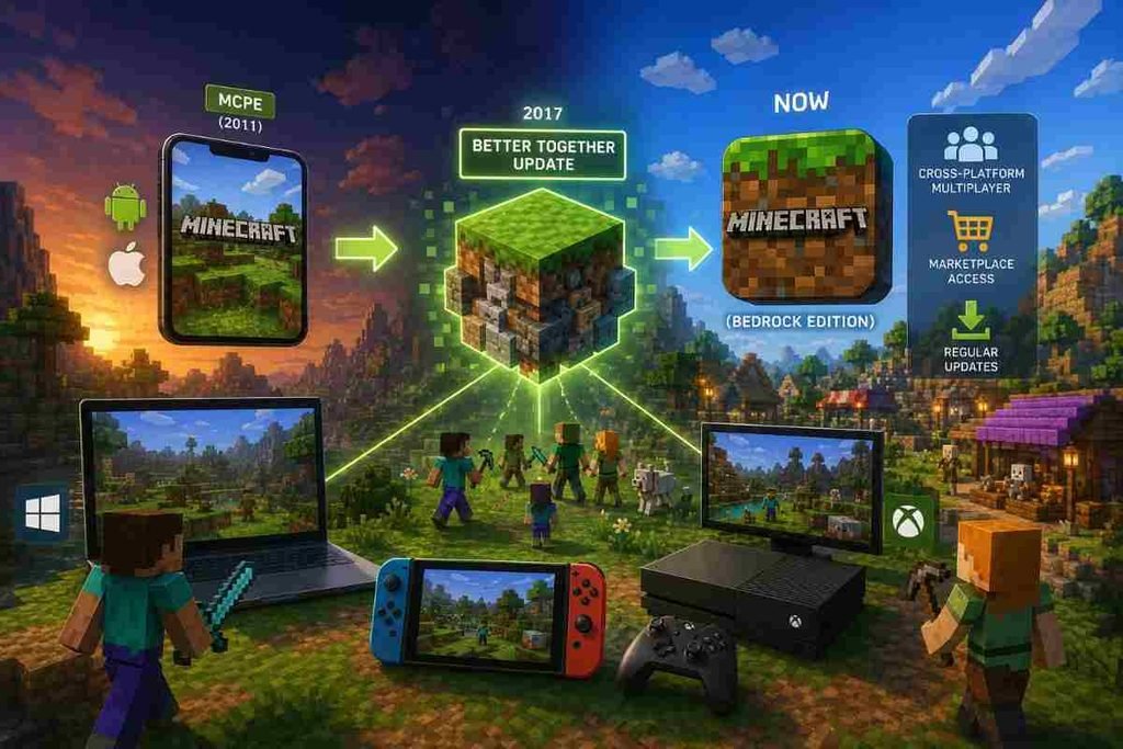 Minecraft Pocket Edition cross-platform devices evolution graphic