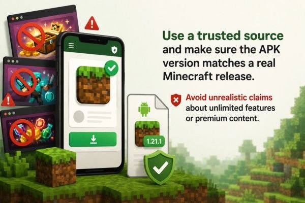 Minecraft APK safety tip use trusted source graphic