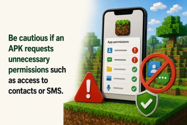 Minecraft APK safety tip check app permissions graphic