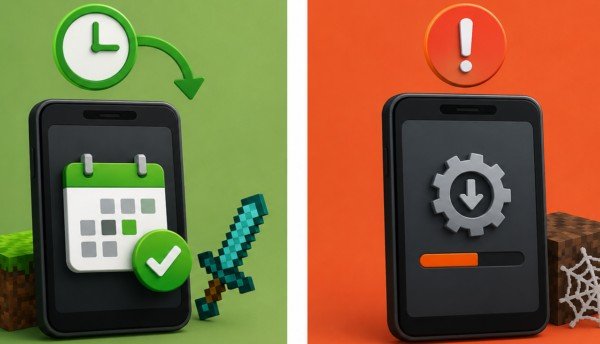 Minecraft APK version selection and update phones illustration