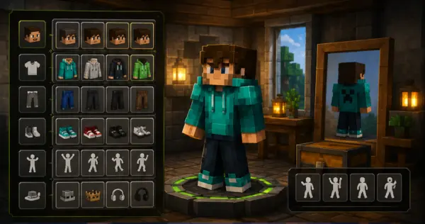 Minecraft character creator skin customization screen