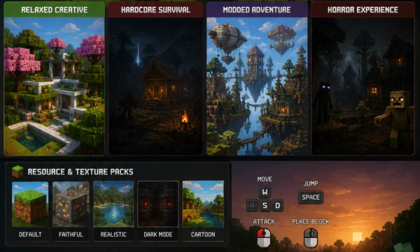 Minecraft world types creative survival modded horror showcase