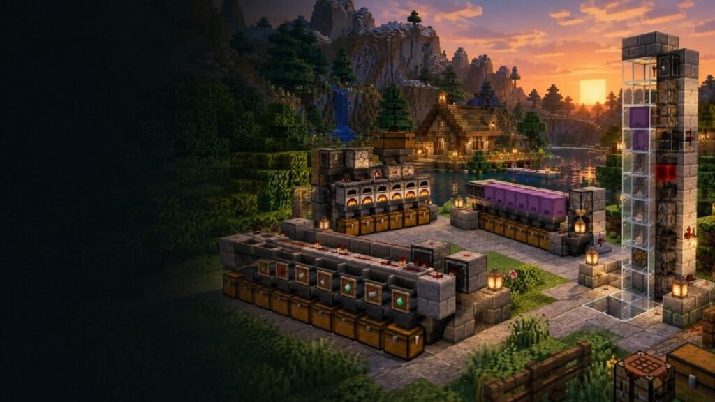 Minecraft Redstone builds including item sorter, smelter, shulker box loader and elevator