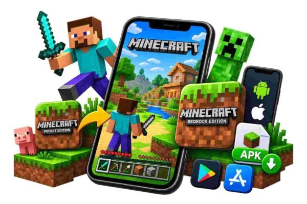 Minecraft Pocket Edition APK for Android and iOS with Steve, Creeper and Bedrock Edition icon