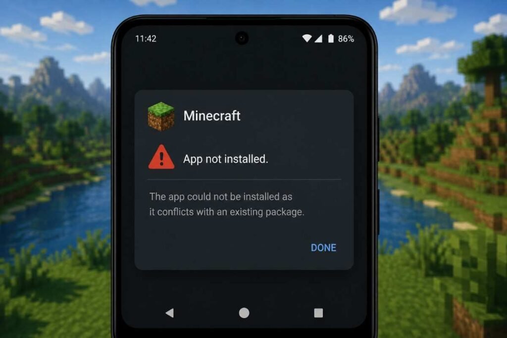 Smartphone showing Minecraft app during old version installation