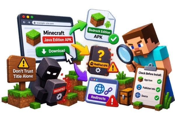 Minecraft Java Edition APK misleading download site graphic