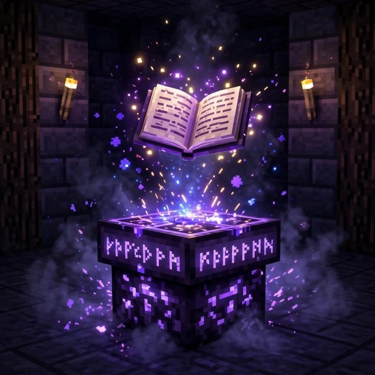 Minecraft enchanting table setup guide — glowing table with floating book