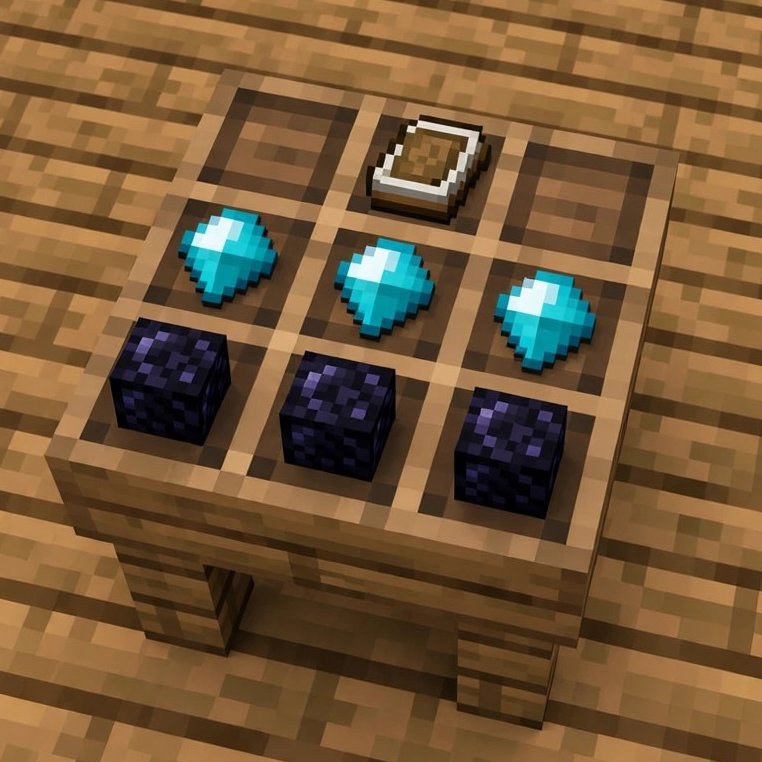 Minecraft enchanting table recipe — book, diamonds and obsidian on crafting table