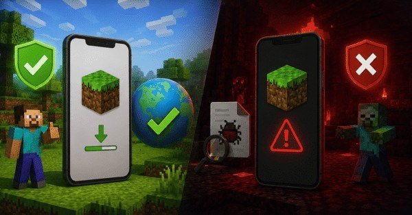 Minecraft APK safe versus unsafe installation comparison graphic