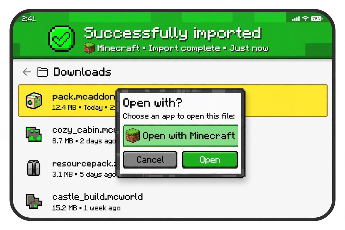 Installing minecraft addons by opening an .mcaddon file with Minecraft on Android