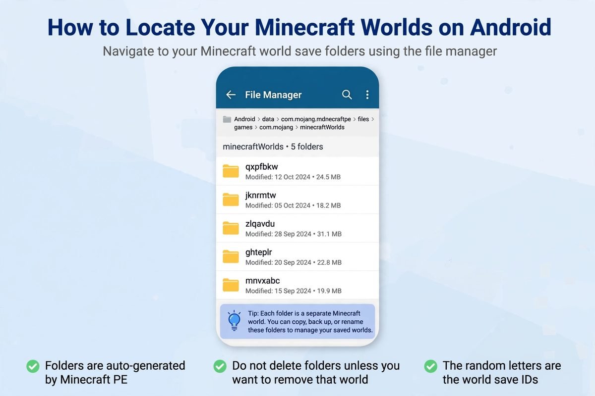 The minecraftWorlds folder on Android where Minecraft world files are stored