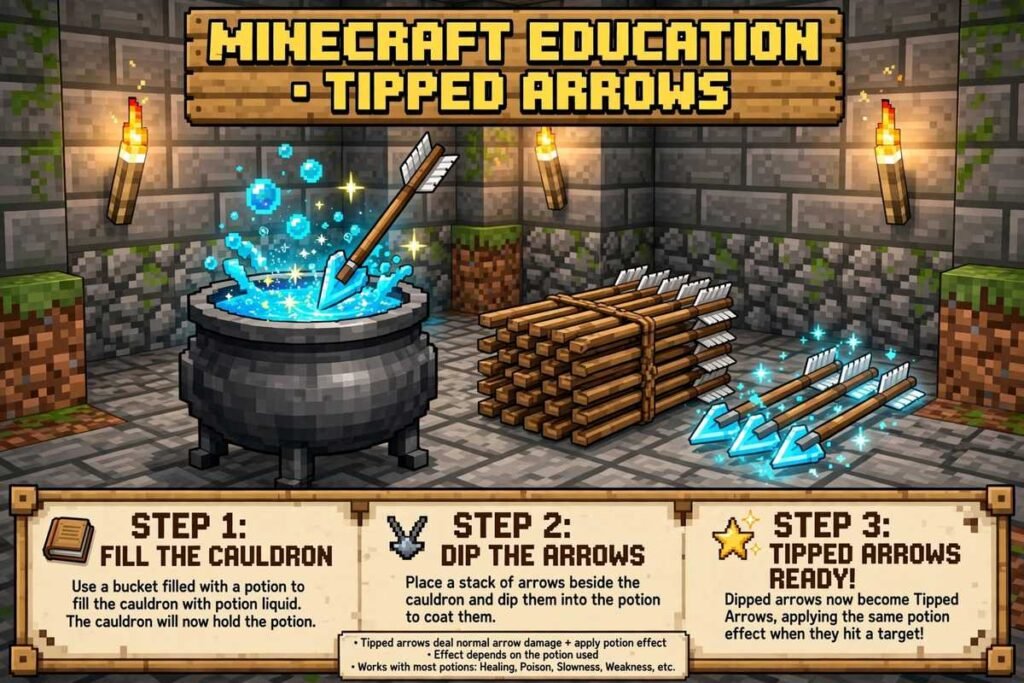 Making tipped arrows with a potion cauldron in Bedrock Edition