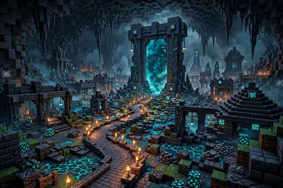 An ancient city found using seed coordinates in Minecraft Bedrock