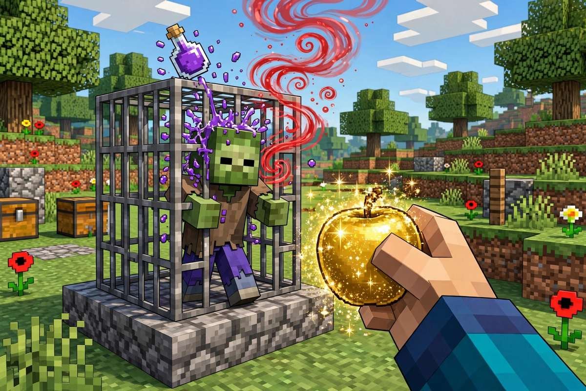 Curing a zombie villager with weakness and a golden apple for a trading discount