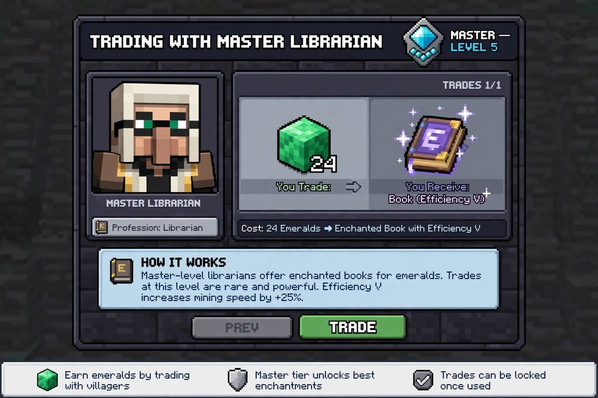 Trading with a master librarian villager for an enchanted book
